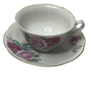 Vtg Occupied Japan MIOJ Hadson Roses Floral Tea Cup & Saucer Set 1940s 1950s